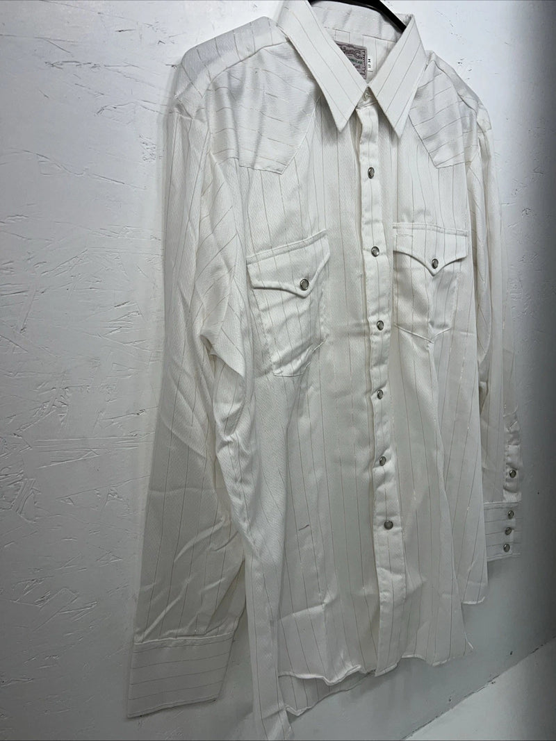 New Men’s HbarC Ranchwear White Gold Long Sleeve Pearl Snap Shirt 17x34 XL P-80