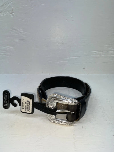 New Black Genuine Leather Double S Silver Pendent 28” Belt #3508501 JJ-49