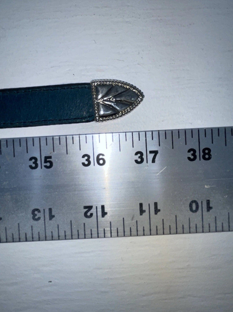 New Blue Genuine Leather Silver Pendent 32” Belt JJ-24
