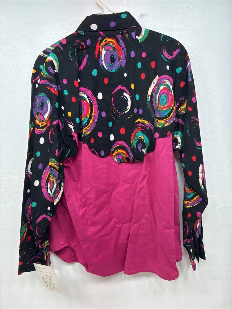 New Women’s Mine & Bills Pink Deigned Long Sleeve Button up Medium TT-119