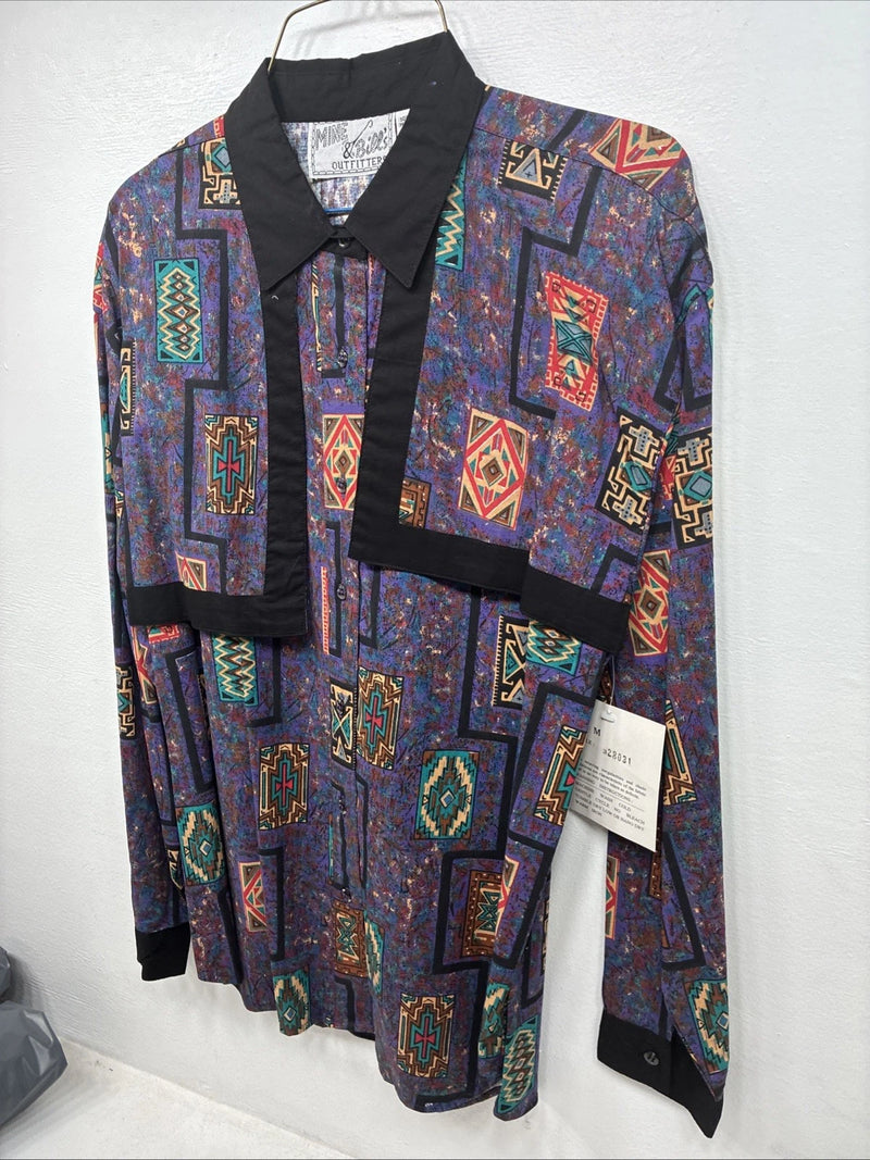 New Women’s Mine & Bills Purple Design Long Sleeve Button Up Medium MM-106