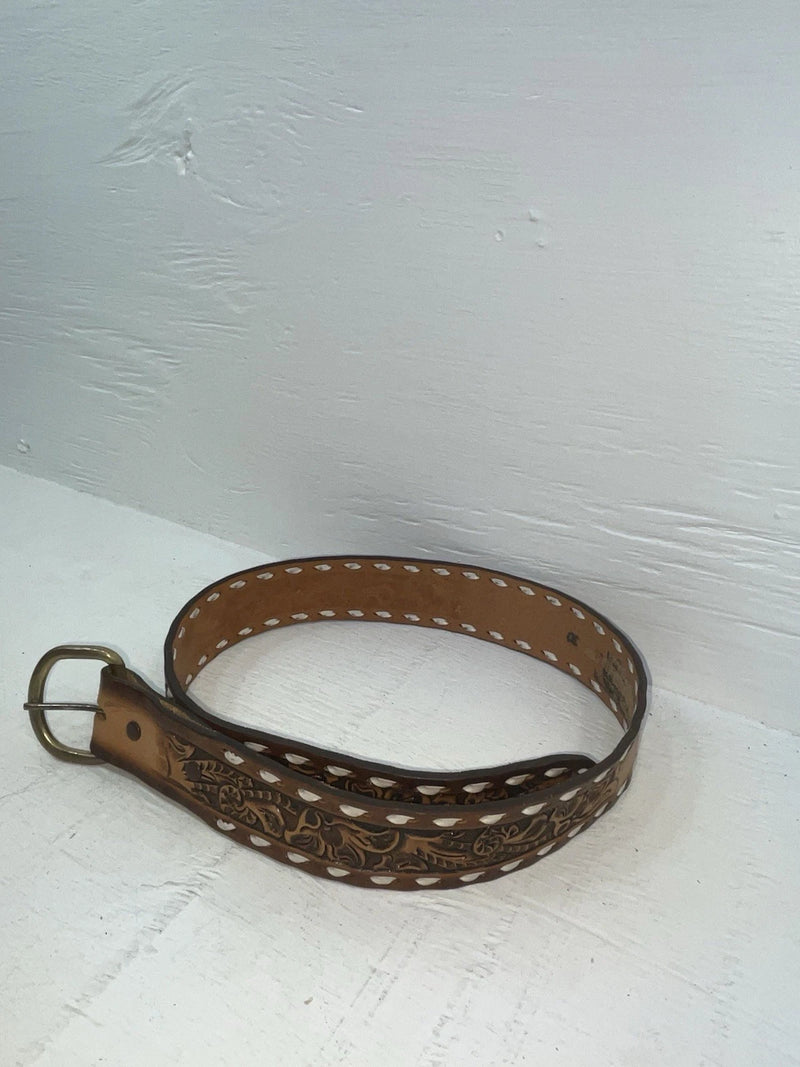 New Brown Genuine Leather Weaved And Tooled 30” Belt #203 JJ-94
