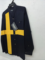 New Mens Yellow Navy Brooks&Dunn Long Sleeve Button Up Shirt. 18x35 XXL G-62