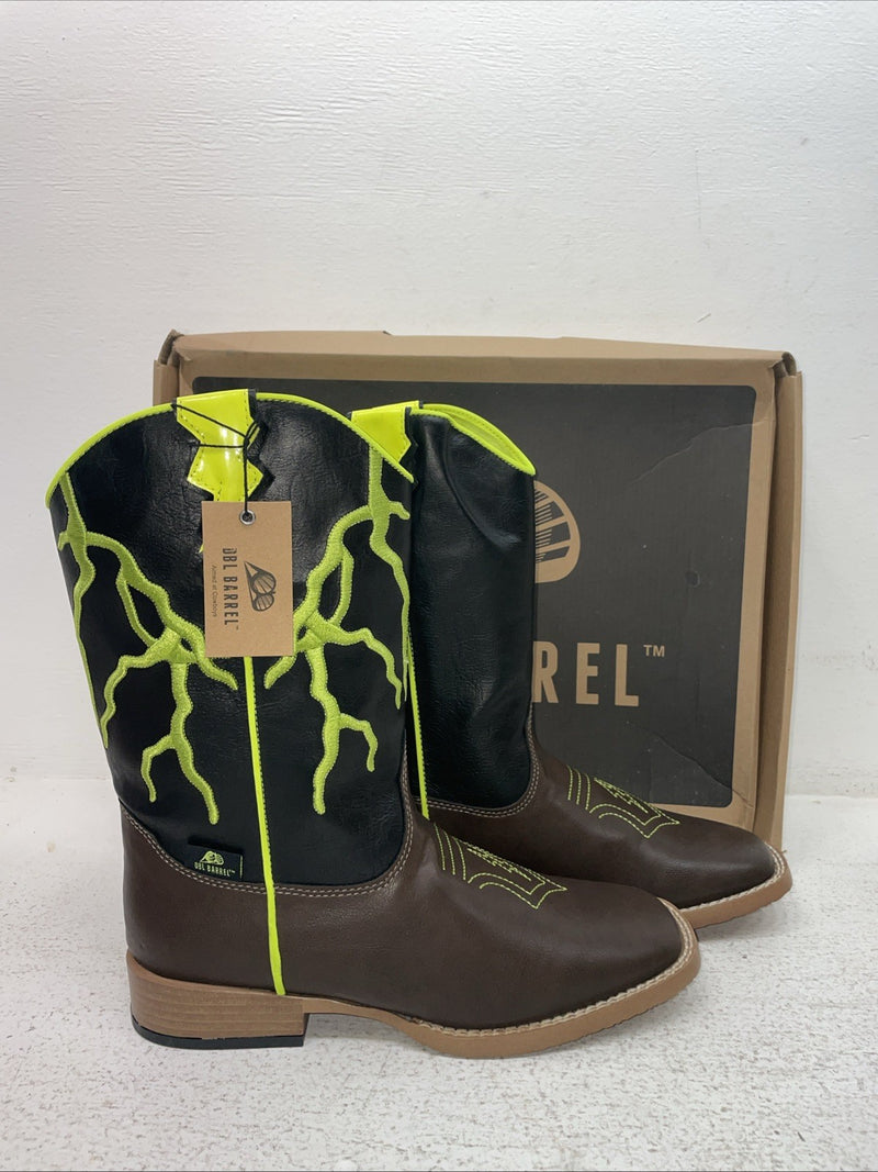 New Youth Brown DBL Barrel Cowboy Boots. 4475802 5. 2-99