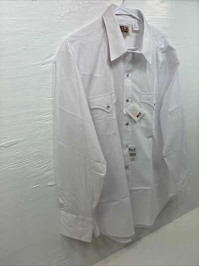 New Men’s ELY Cattleman White Long Sleeve Pearl Snap 17.5 X 35 XL CC-10