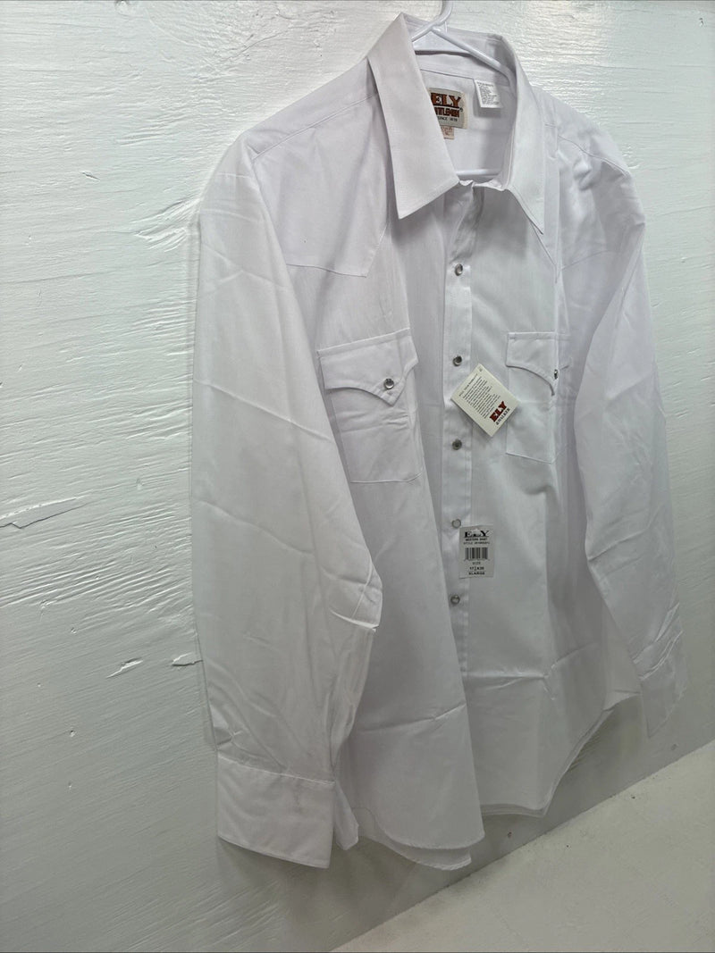 New Men’s ELY Cattleman White Long Sleeve Pearl Snap 17.5 X 35 XL CC-10