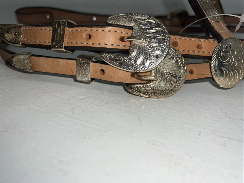 New Royal King Leather Metal Plate Browband Headstall W Split Reins #18-34 U-26