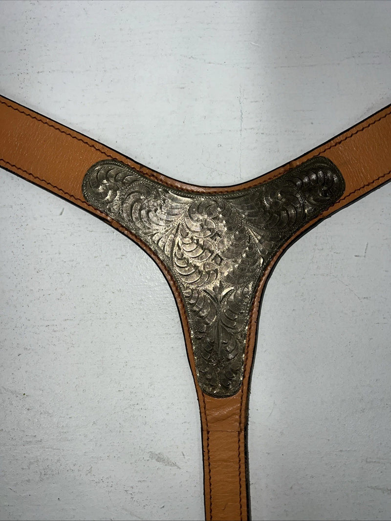 New Leather Royal King Breast Collar With Bronze Metal Plates. S-43