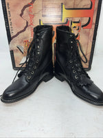 New Women’s Black Lace Up Cowboy Boots. 4440 6.5 6 1/2 M. 19-107