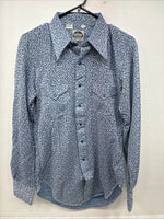 New Women’s Miller Blue Deigned Long Sleeve Pearl Snap 15.5 Large LL-59