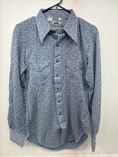 New Women’s Miller Blue Deigned Long Sleeve Pearl Snap 15.5 Large LL-59