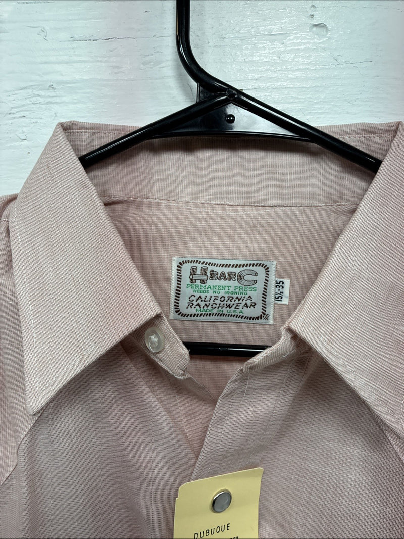 New Men’s H Bar C Pink Long Sleeve Pearl Snap 15.5 Medium J-43