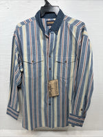 New Men’s Panhandle Slim Multicolor Stripe Long Sleeve Button Up Large Q-52