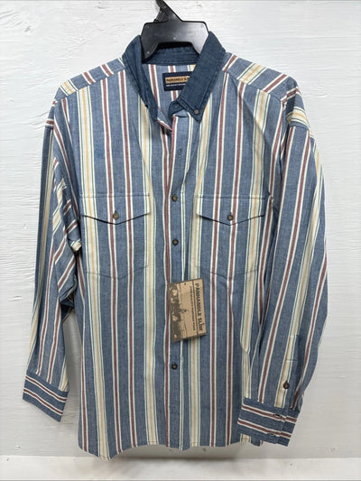 New Men’s Panhandle Slim Multicolor Stripe Long Sleeve Button Up Large Q-52