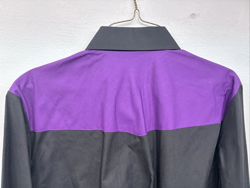 New Women’s Country Charmers Purple Black Long Sleeve Pearl Snap Large LL-37