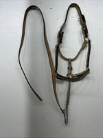 Used Light Oil Genuine Leather Show Halter With Lead Rope Silver Accents W-23