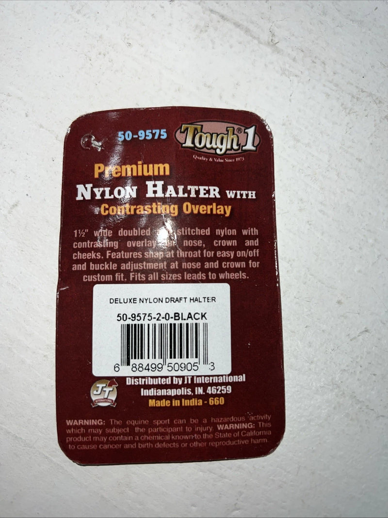 New Tough 1 Black White Draft Deluxe Nylon Halter #50-9575 W-37