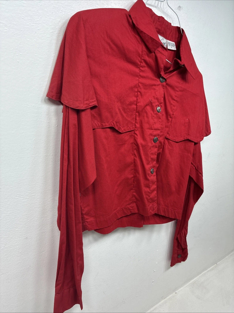 New Women’s Mine & Bills Red Long Sleeve Crop Button Up Large MM-130