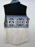 New Women’s Cumberland Blue Design Sleeveless Pearl Snap Large TT-14