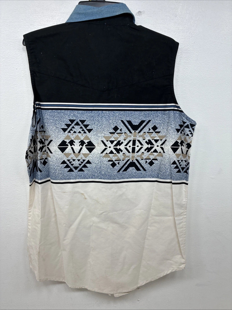 New Women’s Cumberland Blue Design Sleeveless Pearl Snap Large TT-14