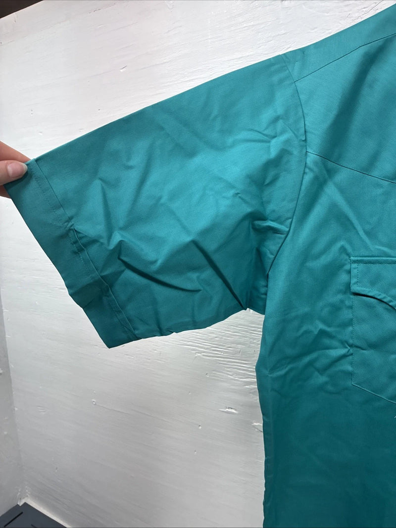 New Men’s ELY Cattleman Teal Short Sleeve Pearl Snap 16 Large CC-24