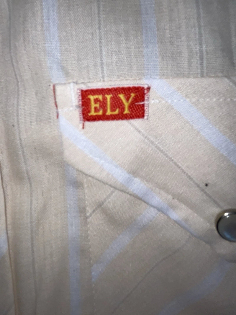 New Women’s Tan Striped ELY Plains Long Sleeve Button Up Shirt 3B-99
