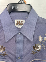 New Men’s ELY Cattleman Blue Long Sleeve Pearl Snap Medium B-123