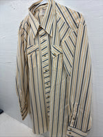 New Men’s H Bar C Yellow Black Stripe Long Sleeve Pearl Snap 17 XL O-29