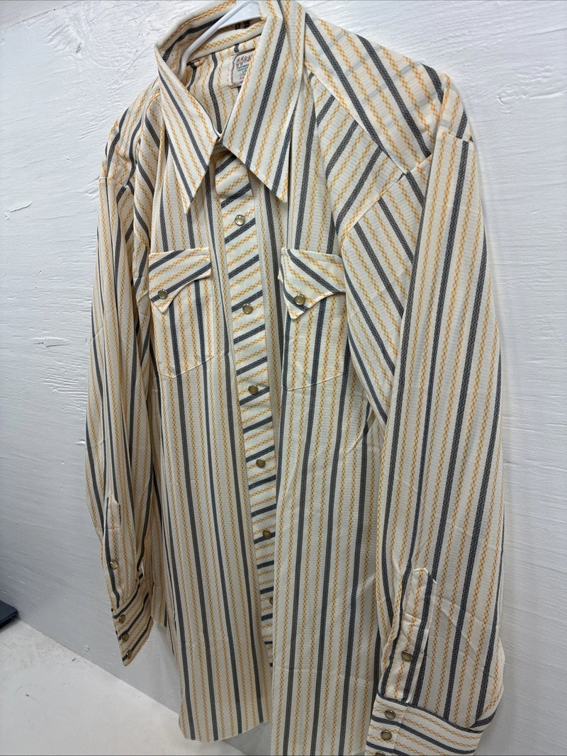 New Men’s H Bar C Yellow Black Stripe Long Sleeve Pearl Snap 17 XL O-29