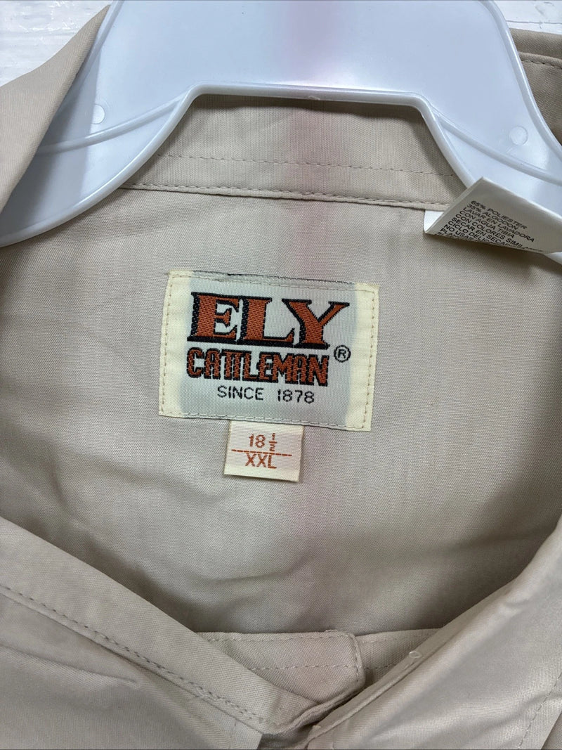 New Men’s ELY Cattleman Tan Short Sleeve Pearl Snap 18.5  2XL H-69