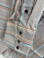 New Men’s Tem Tex Brown Stripe Long Sleeve Pearl Snap 16.5 X 33 Large V-24