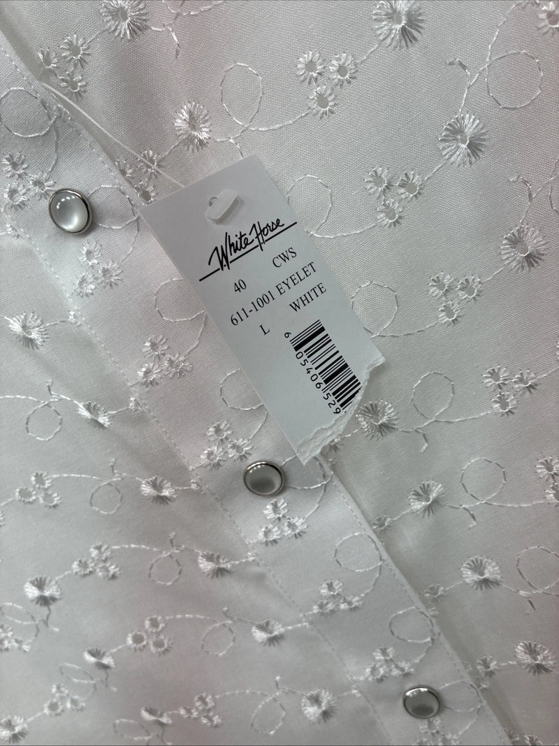 New Women’s White Horse White Designed Short Sleeve Pearl Snap Large II-88