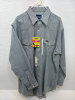 New men’s Wrangler White Black Stripe long Sleeve Pearl Snap 17.5 Large M-69
