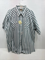 New Men’s ELY Cattleman Blue White Stripe Short Sleeve Pearl Snap 3XL E-41