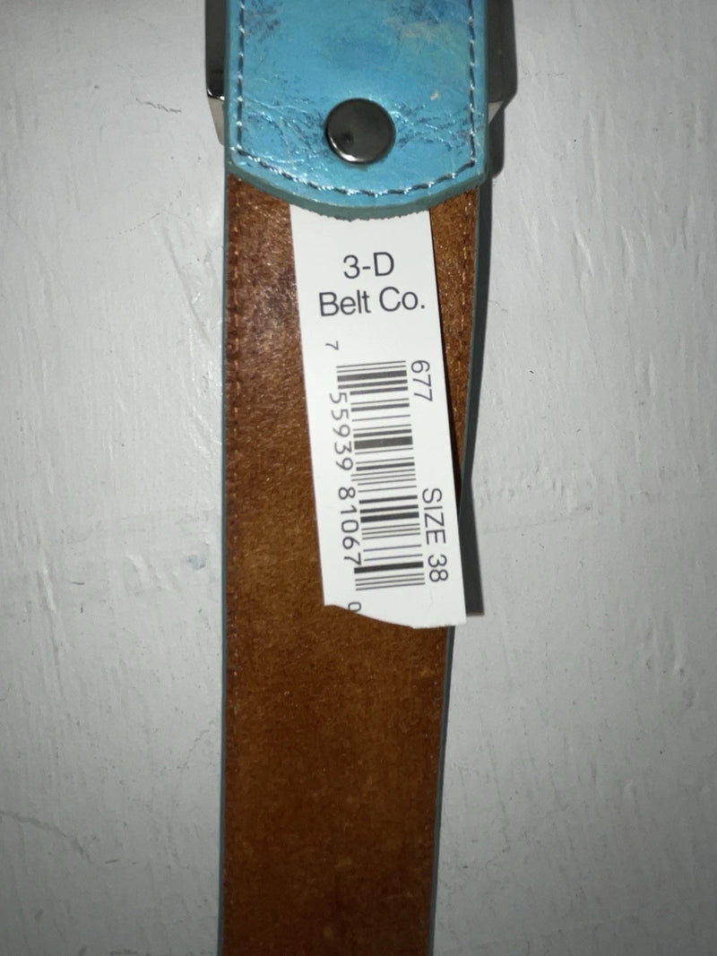New Blue Genuine Leather 3D Blue Bling 38” Belt #667 JJ-90