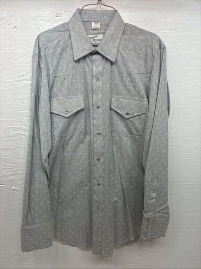 New Men’s Champion Western Gray Long Sleeve Pearl Snap Shirt 15.5 Medium V-60