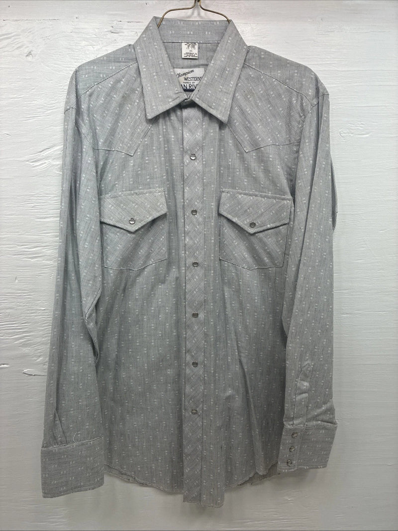 New Men’s Champion Western Gray Long Sleeve Pearl Snap Shirt 15.5 Medium V-60