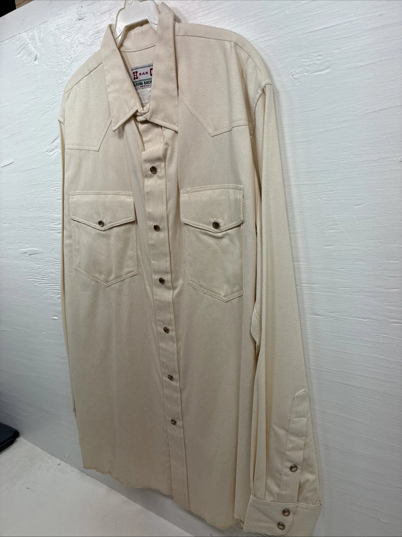 New Men’s H Bar C Yellow Simple Long Sleeve Pearl Snap Medium K-63