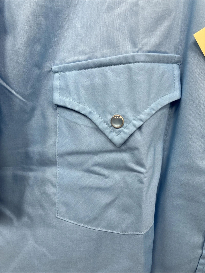New Men’s ELY Cattleman Blue Short Sleeve Pearl Snap 16.5 Large AA-93
