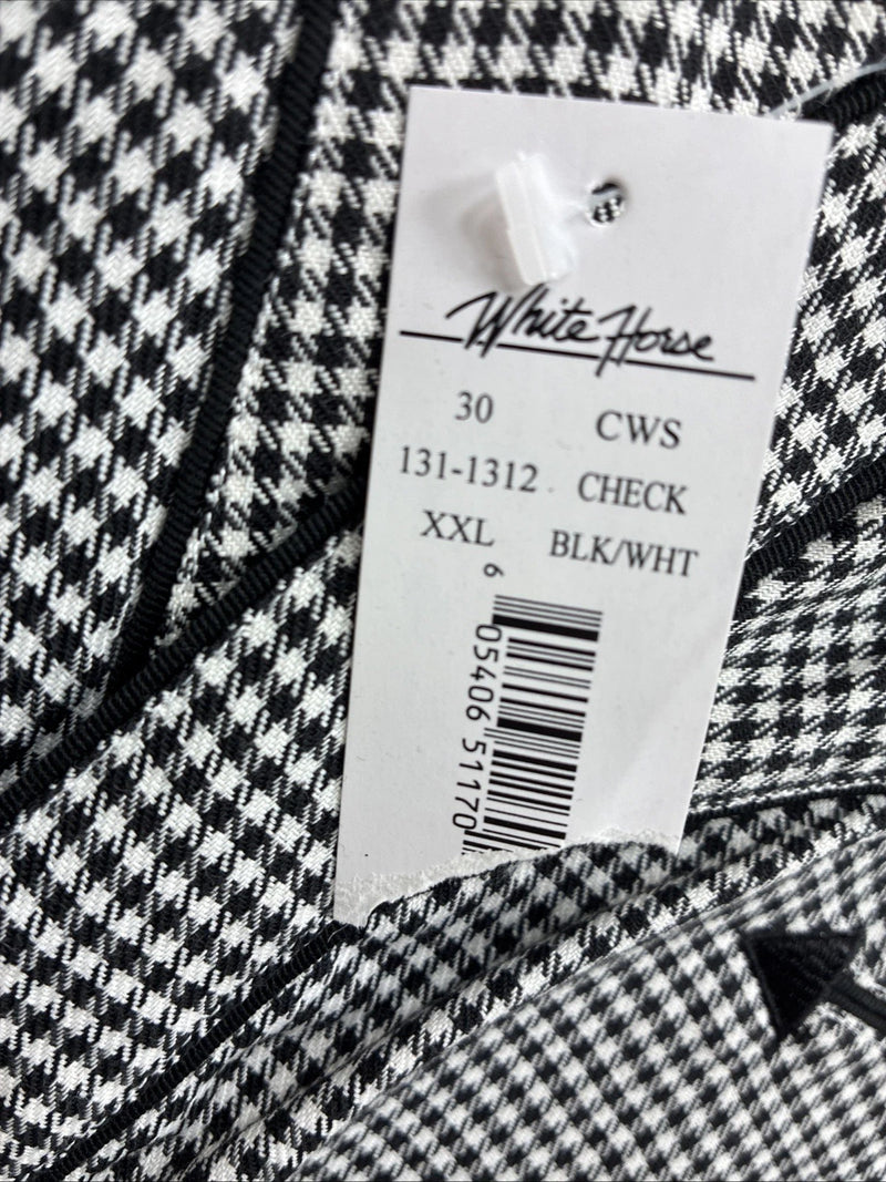 New Men’s White Horse Black White Checker Long Sleeve Pearl Snap 2XL F-102