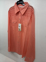 New Women’s Cumberland Pink Designed Long Sleeve Pearl Snap 2XL II-6