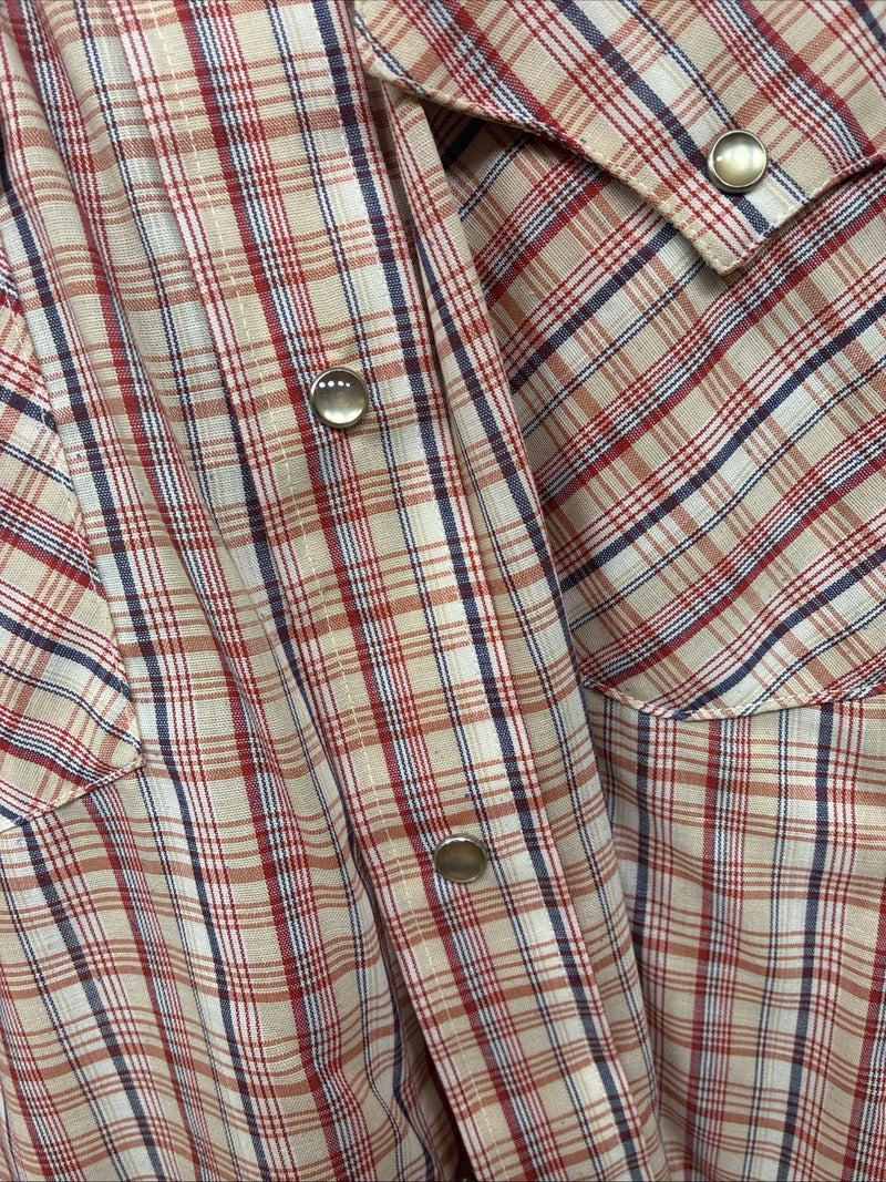New Women’s Pandhanel Slim Red Plaid Short Sleeve Pearl Snap 15.5 Large MM-20