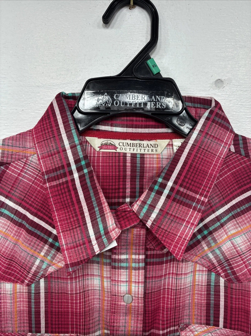 New Women’s Cumberland Pink Plaid Long Sleeve Pearl Snap XL GG-73