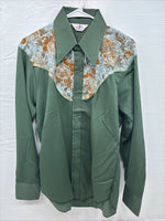 New Women’s Tem Tex Green Floral Long Sleeve Pearl Snap 16 XL CC-95