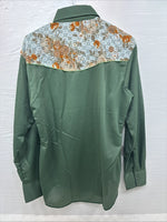 New Women’s Tem Tex Green Floral Long Sleeve Pearl Snap 16 XL CC-95