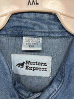 New Men’s Western Express Blue Jean Shirt Long Sleeve Pearl Snap 2XL H-25