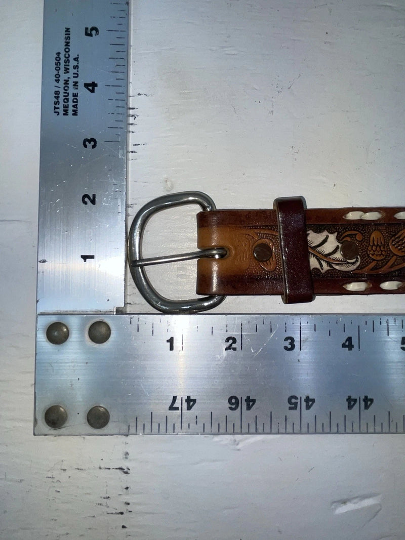 New Brown Genuine Leather Tooled And Weaved 30” Belt #18071 NN-24