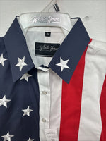 New Women’s White Horse Red White Blue Long Sleeve Pearl Snap Medium KK-16
