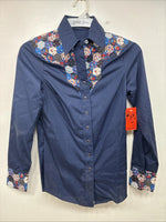New Women’s Lady DJ Blue Designed Long Sleeve Pearl Snap Size 30 TT-111