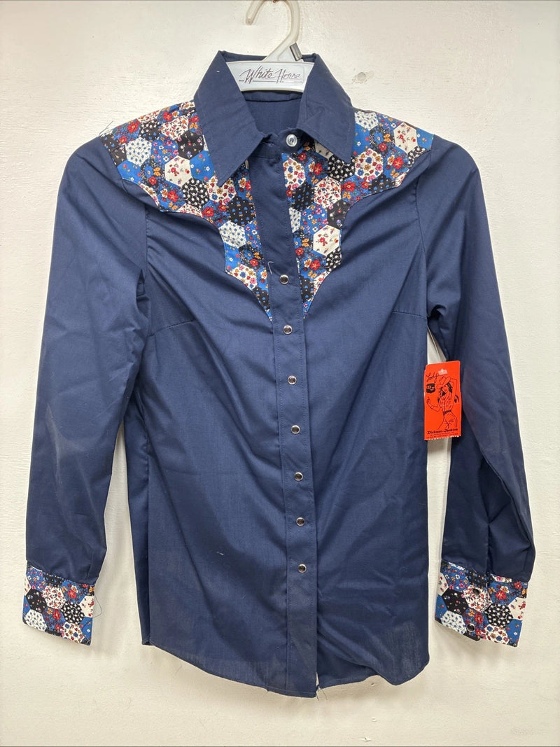 New Women’s Lady DJ Blue Designed Long Sleeve Pearl Snap Size 30 TT-111